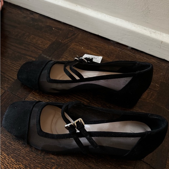 NWT | Zara Black Mesh and Suede Mary Jane Block Heels | Size 8 / 39 - Picture 4 of 13